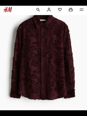 H&M Women's Textured Button-Up Shirt in Deep Burgundy